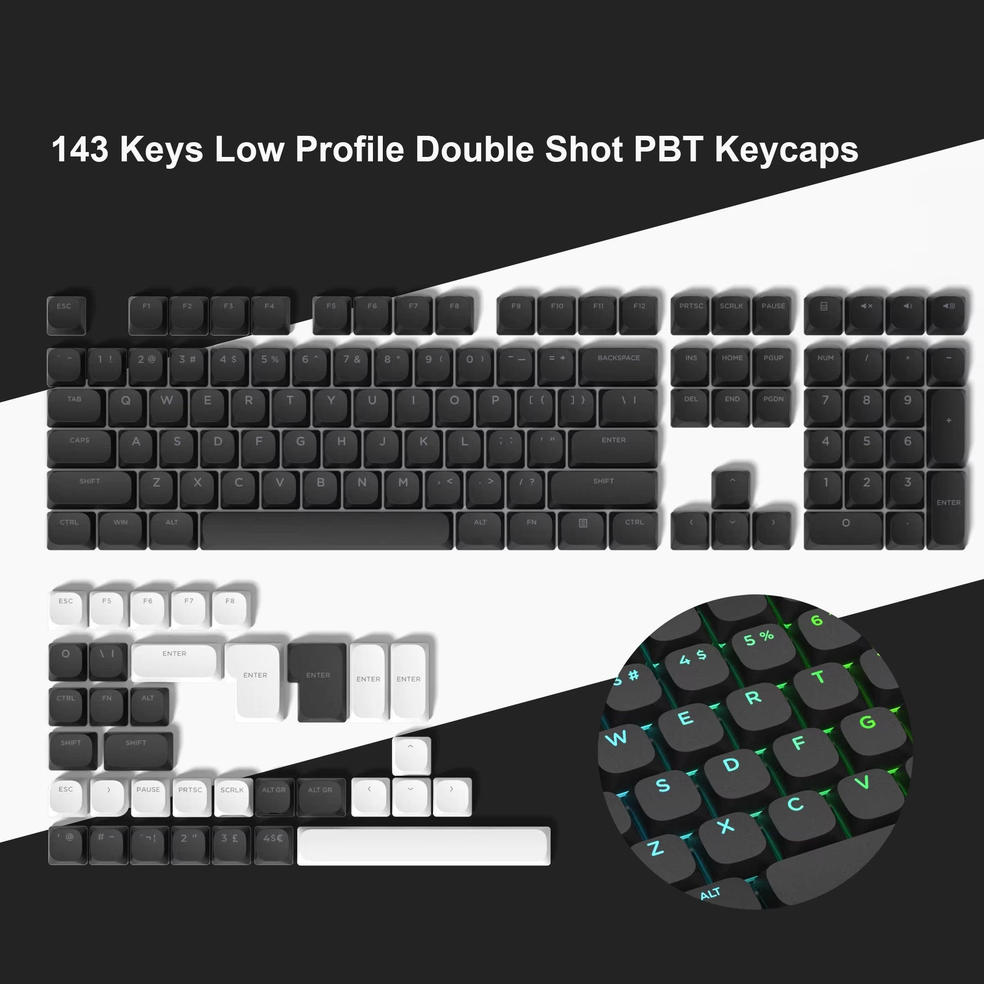 138 Keys Low Profile PBT Keycaps Custom Double Shot Slim MX Keycaps for Gateron Cherry MX Mechanical Switches Gaming Keyboards