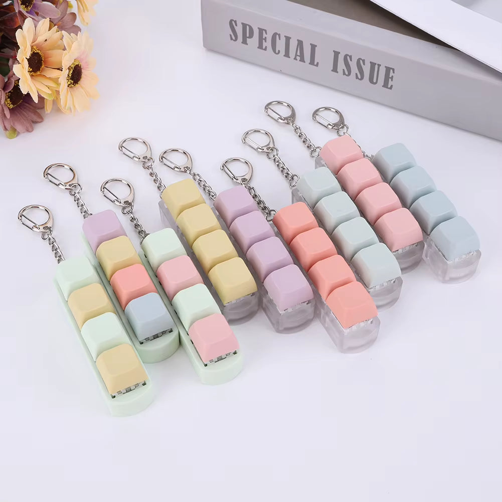 Button Keycap Fidget Keychain 4 Keys Keyboard Decompression Toys DIY Keyboard Keychain Toys for Adult Gifts to Relief Pass Time